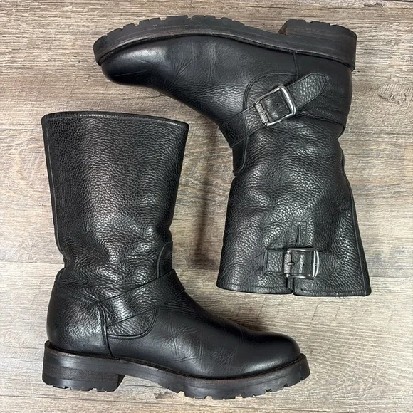 Frye Black Leather Mid-Calf Heeled Boots - Picture 5 of 10